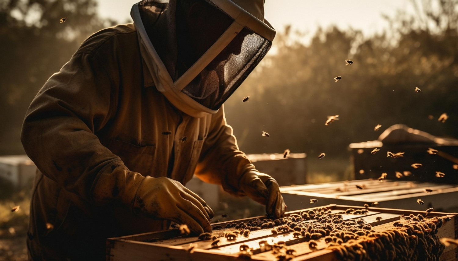 beekeeper workwear holding honeycomb generated by ai