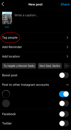 Instagram New Post Tag People